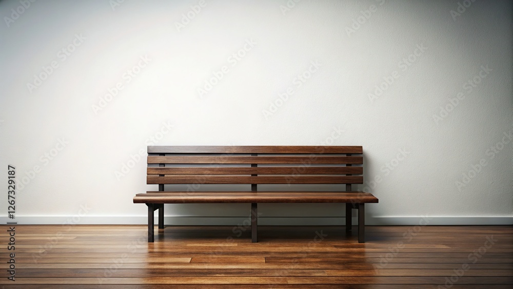 Solitary Wooden Bench on White Background - Melancholy Stock Photo Solitary Wooden Bench on White Background - Melancholy Stock Photo