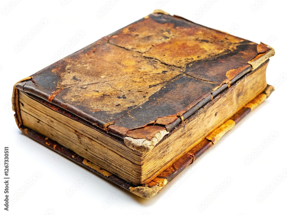 Obraz premium Weathered Antique Book, Isolated, Vintage Textured, Old Paper, History