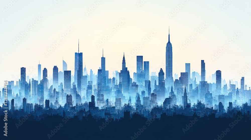 Fototapeta premium Misty morning city skyline panorama