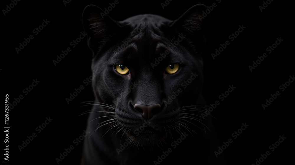Obraz premium striking black panther with intense yellow eyes against dark background, exuding sense of mystery and power
