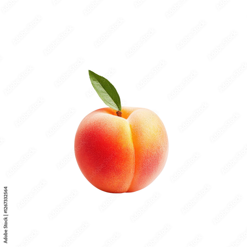 Fresh and Juicy Peach with Leaf Isolated on White Background for Food Photography, Culinary Art, and Natural Beauty Concepts Fresh and Juicy Peach with Leaf Isolated on White Background for Food Photography, Culinary Art, and Natural Beauty Concepts