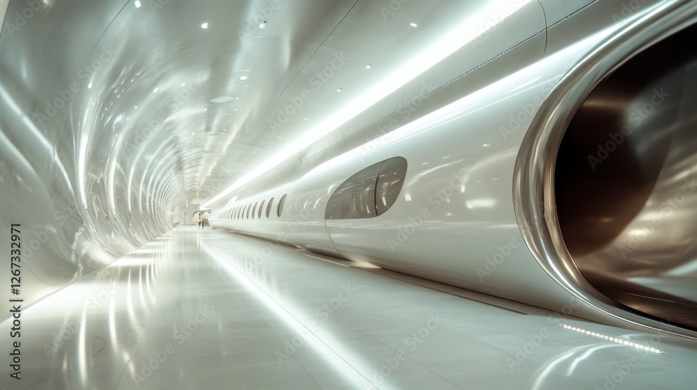 Futuristic tunnel with passenger pods, architectural design, interior perspective Futuristic tunnel with passenger pods, architectural design, interior perspective