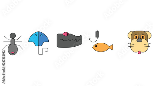 Forest, sea world, and pet animals vector illustration isolated