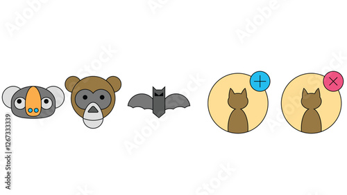 Forest, sea world, and pet animals vector illustration isolated