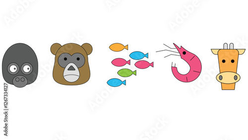 Forest, sea world, and pet animals vector illustration isolated