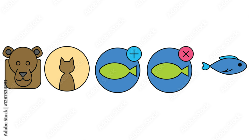 Fototapeta premium Forest, sea world, and pet animals vector illustration isolated