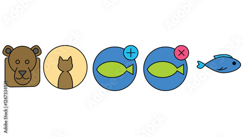Forest, sea world, and pet animals vector illustration isolated