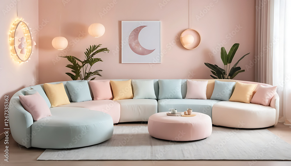 Elegant Crescent Moon Sofa Set with LED Lights Luxurious Modern Seating Elegant Crescent Moon Sofa Set with LED Lights Luxurious Modern Seating
