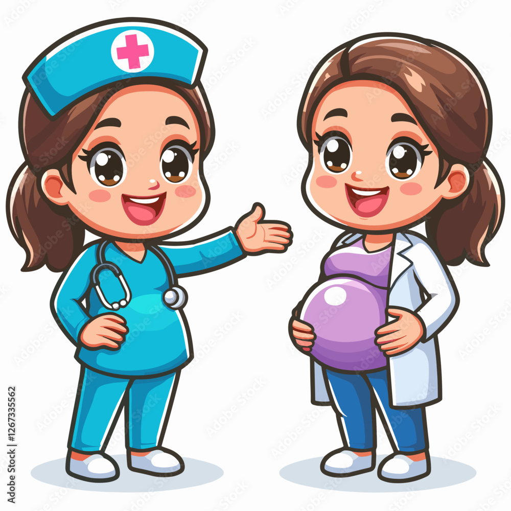 Pregnant woman talking to a nurse Pregnant woman talking to a nurse