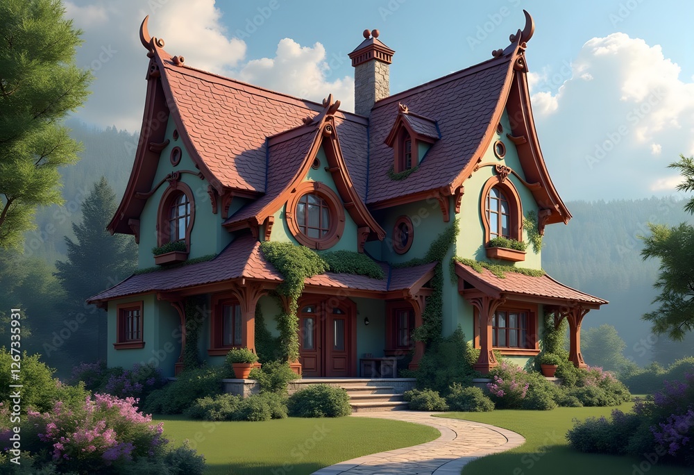 Very cozy house illustration. Yard at the house.Building and architecture. wooden house
Very cozy house illustration. Yard at the house.Building and architecture. wooden house