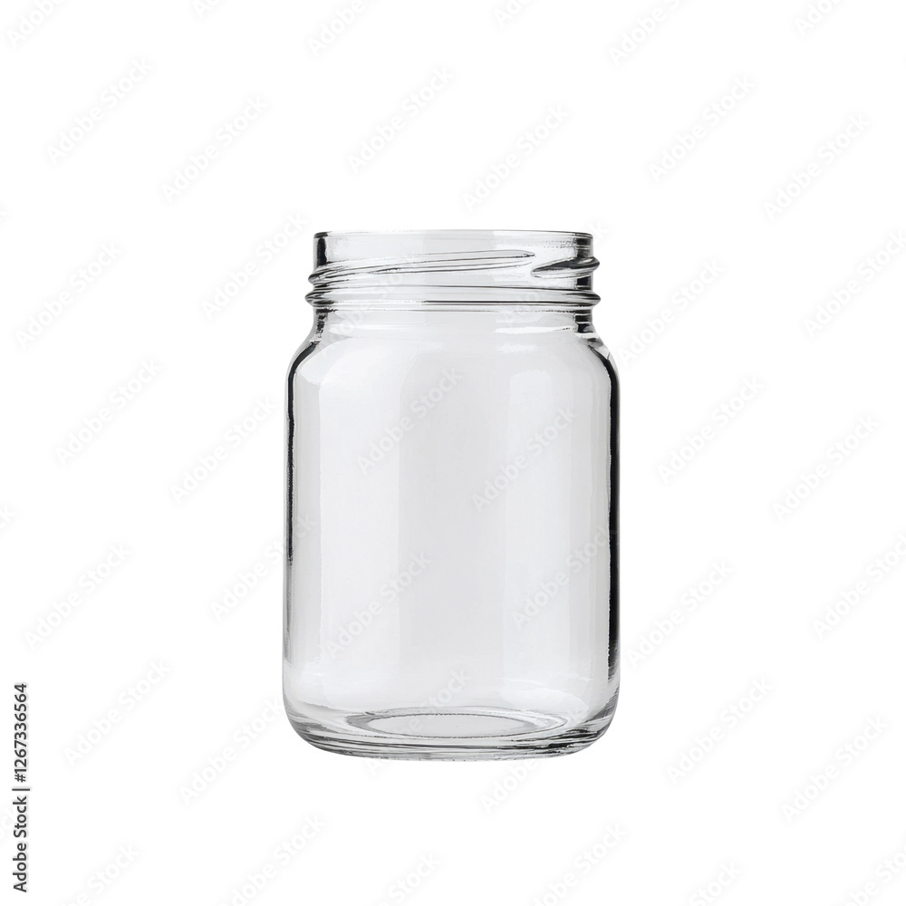 Empty glass jar with a smooth surface and wide mouth for storage or decoration perfect for kitchens, crafts, or homemade products display needs Empty glass jar with a smooth surface and wide mouth for storage or decoration perfect for kitchens, crafts, or homemade products display needs