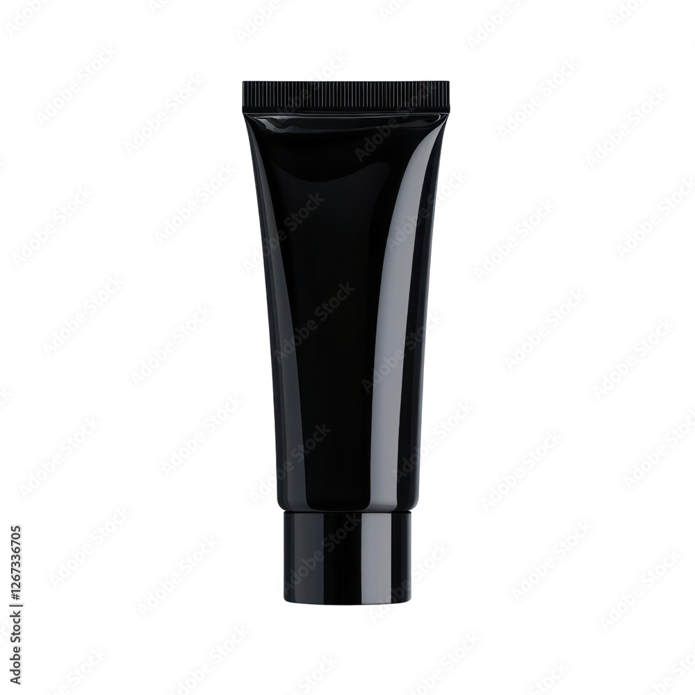 Glossy Black Tube Container for Cosmetic Product Display, Isolated on White Background, Ideal for Branding and Packaging Projects Glossy Black Tube Container for Cosmetic Product Display, Isolated on White Background, Ideal for Branding and Packaging Projects