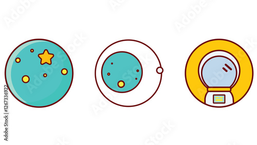 Space planets and space ship with astronaut suit vector icon illustration