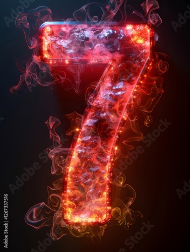 Fiery Number Seven, Smoke Design, Dark Background, Graphic Design photo