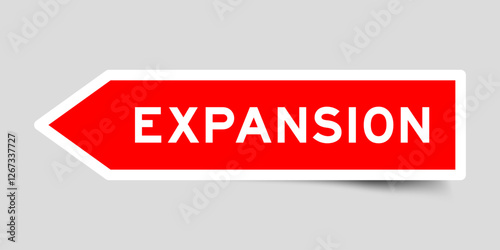 Red color arrow shape sticker label with word expansion on gray background