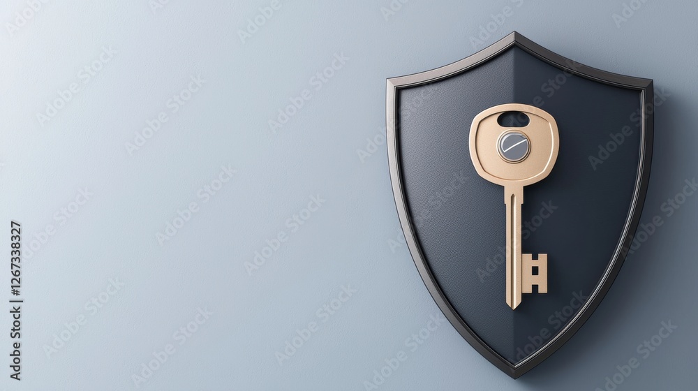 Key on Shield Design Symbolizing Security and Protection Concept Key on Shield Design Symbolizing Security and Protection Concept