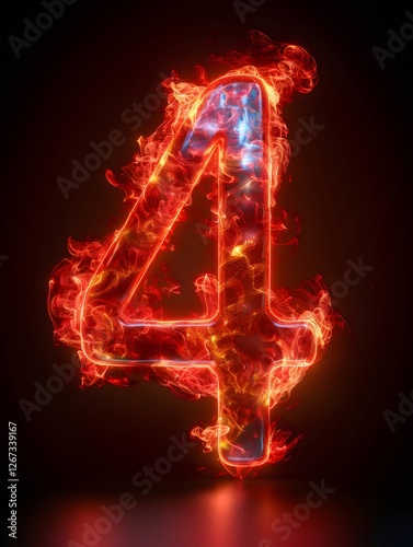 Fiery Number Four, Dark Background, Design Element photo