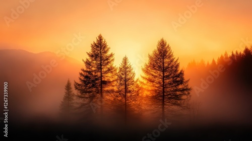 Silhouetted trees rise elegantly against a stunning golden sunset, creating a breathtaking natural scene that evokes feelings of calmness and wonder.