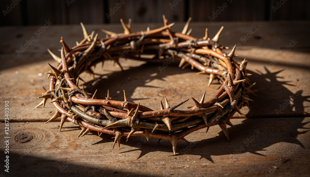 Fototapeta premium Thorny crown on wooden surface
