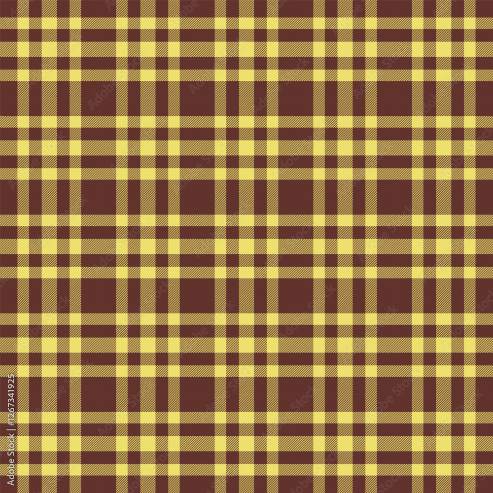 Plaid with twill weave repeat pattern.Gingham seamless pattern in brown and yellow.Checkered tartan Geometric graphic vector illustration background design for fabric and prints. Plaid with twill weave repeat pattern.Gingham seamless pattern in brown and yellow.Checkered tartan Geometric graphic vector illustration background design for fabric and prints.