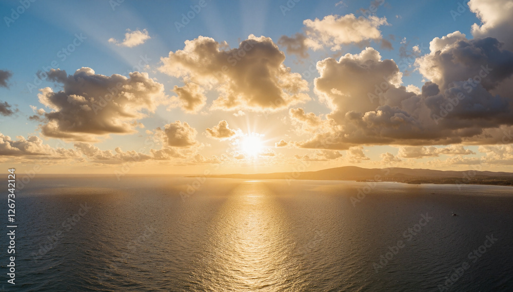 Sunset over ocean with rays illuminating clouds Sunset over ocean with rays illuminating clouds