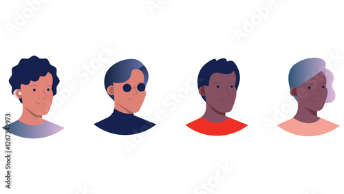 Diverse multinational adult people profile head characters vector illustration