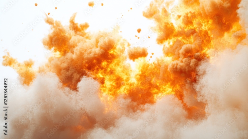 Fototapeta premium Fiery orange explosion against white background; design element