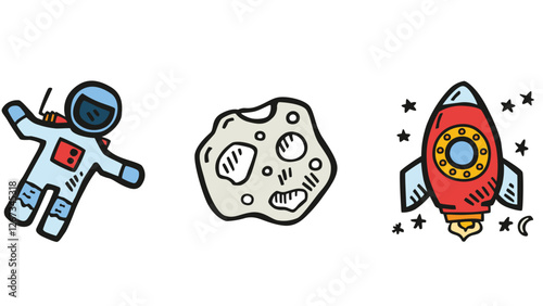 Galactic and solar system, space hand-drawn planets and elements vector illustration