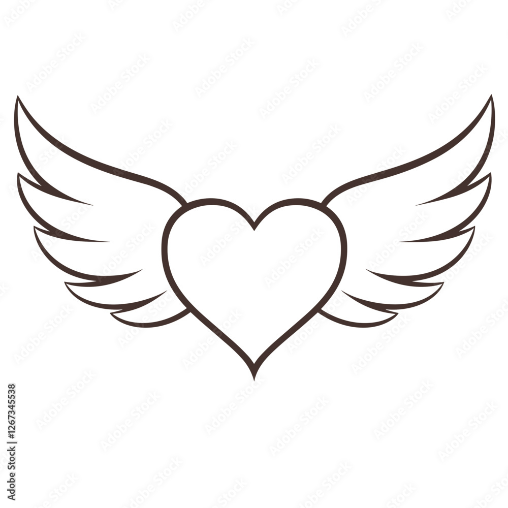 Winged heart outline symbolizing freedom and love. Winged heart outline symbolizing freedom and love.