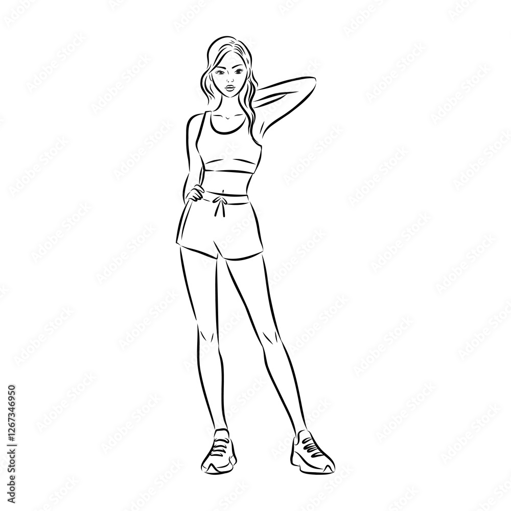 Vector fashion illustration of a beautiful girl in sports wear Vector fashion illustration of a beautiful girl in sports wear
