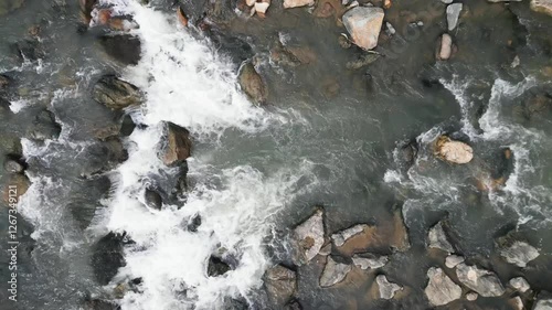 Aerial top shot of beautiful waterfall in Turkey