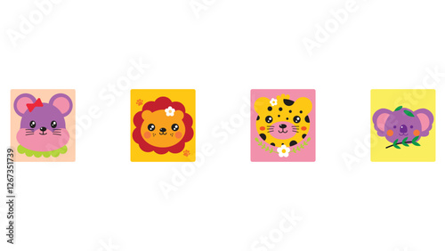 Joyful and colorful animal stickers vector illlustration