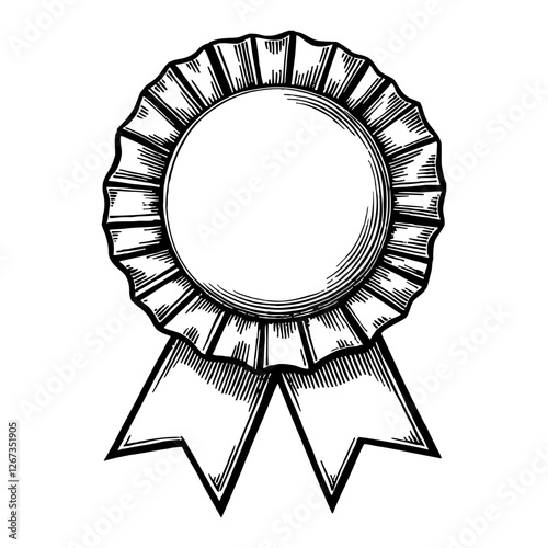 Award Ribbon in Detailed Engraving Black and White Outline Line Art Drawing Style Template Design
