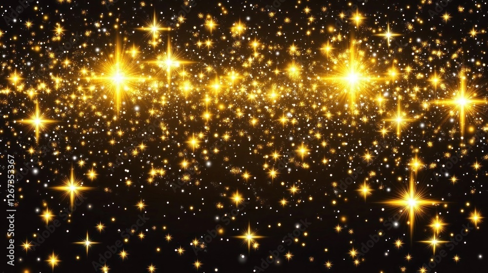 Obraz premium Golden stars sparkle on black, festive background, holiday design