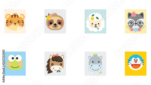 Joyful and colorful animal stickers vector illlustration
