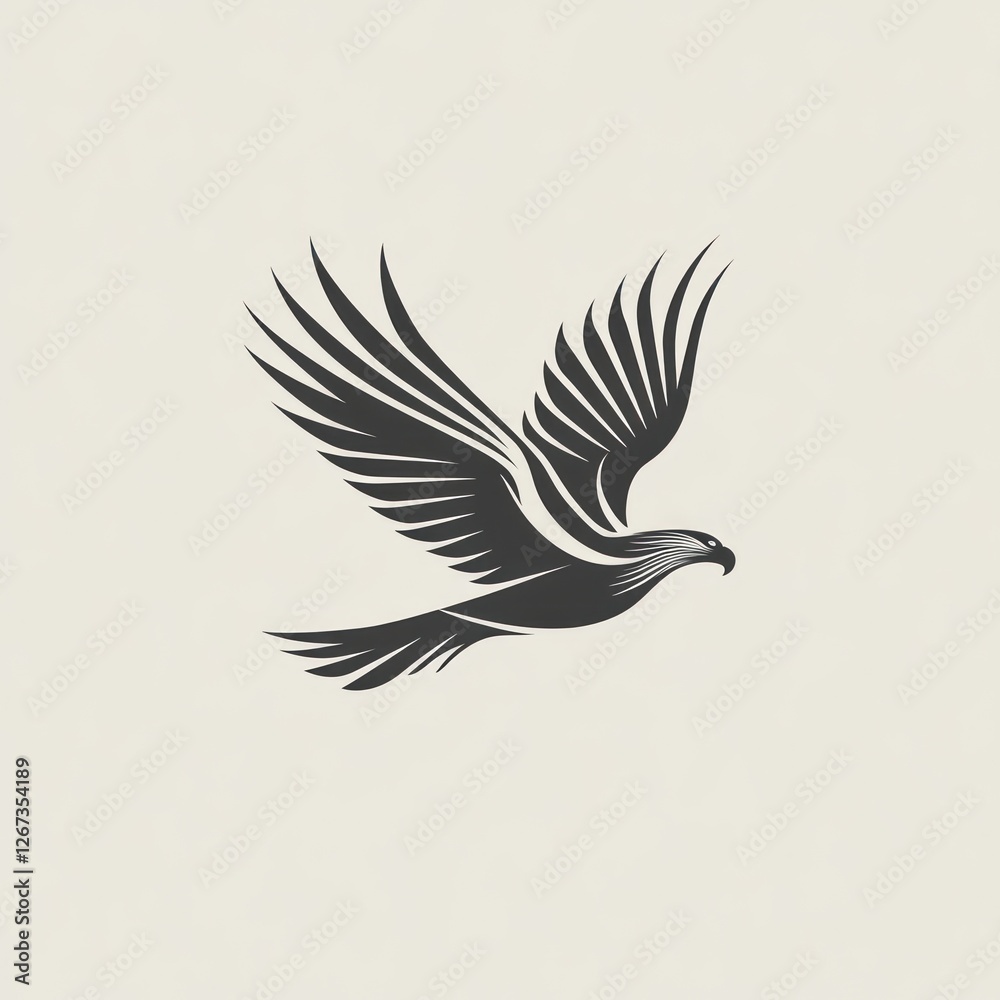 Obraz premium Silhouetted eagle in flight, against a neutral backdrop. Suitable for nature, wildlife, or vector art designs