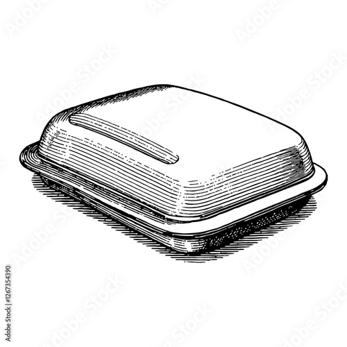 Take Away Food Container Top View Black and White Outline Line Art Drawing Illustration