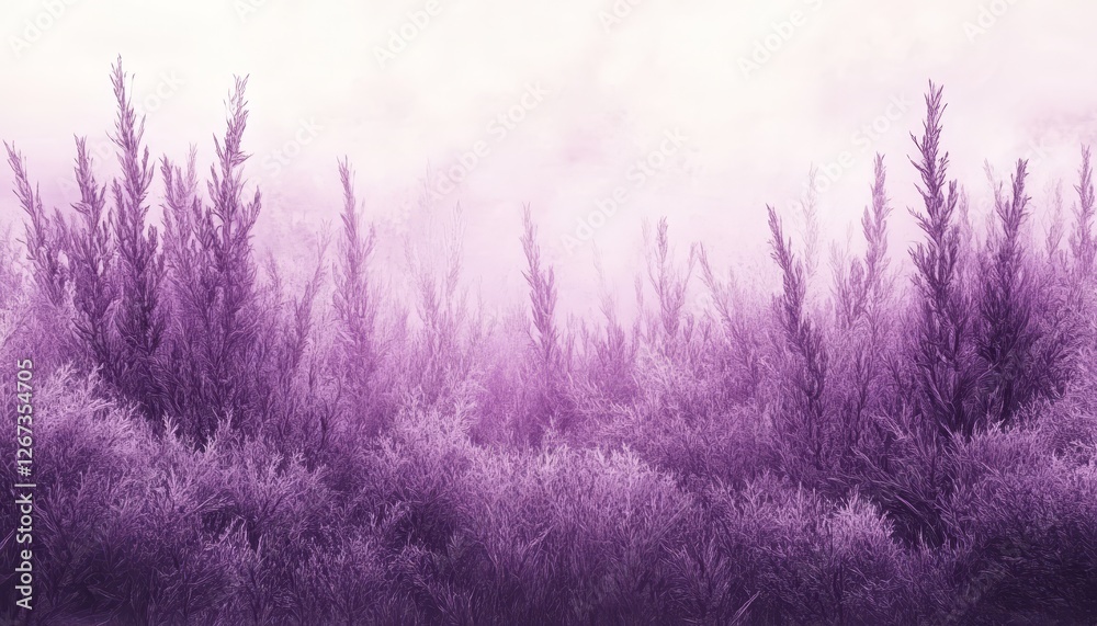 Obraz premium Purple Watercolor Fantasy Background, Detailed Plants in Sketchy Style, Gentle and Serene Atmosphere