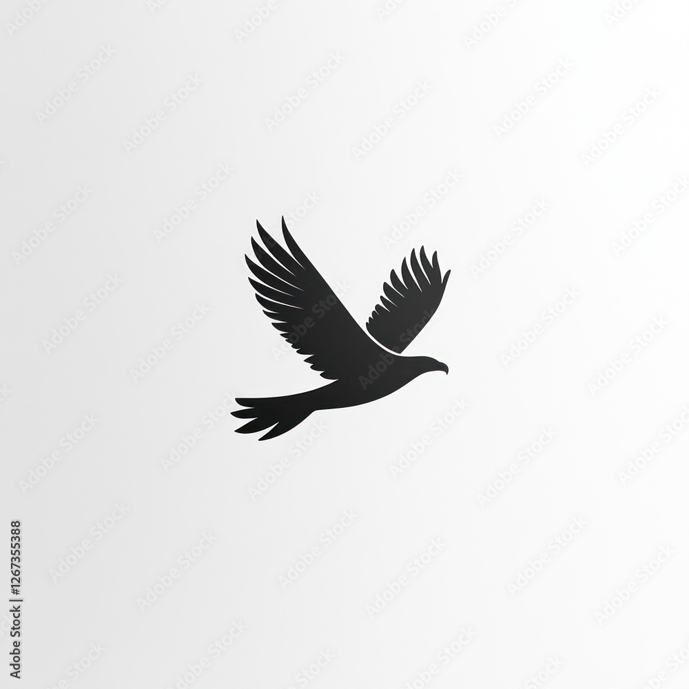 Fototapeta premium Silhouette of a bird in flight against a plain background. Possible use Stock photo for nature, wildlife, or abstract design