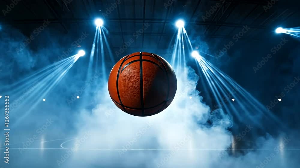 Basketball in mid-air with dramatic lighting effects Basketball in mid-air with dramatic lighting effects