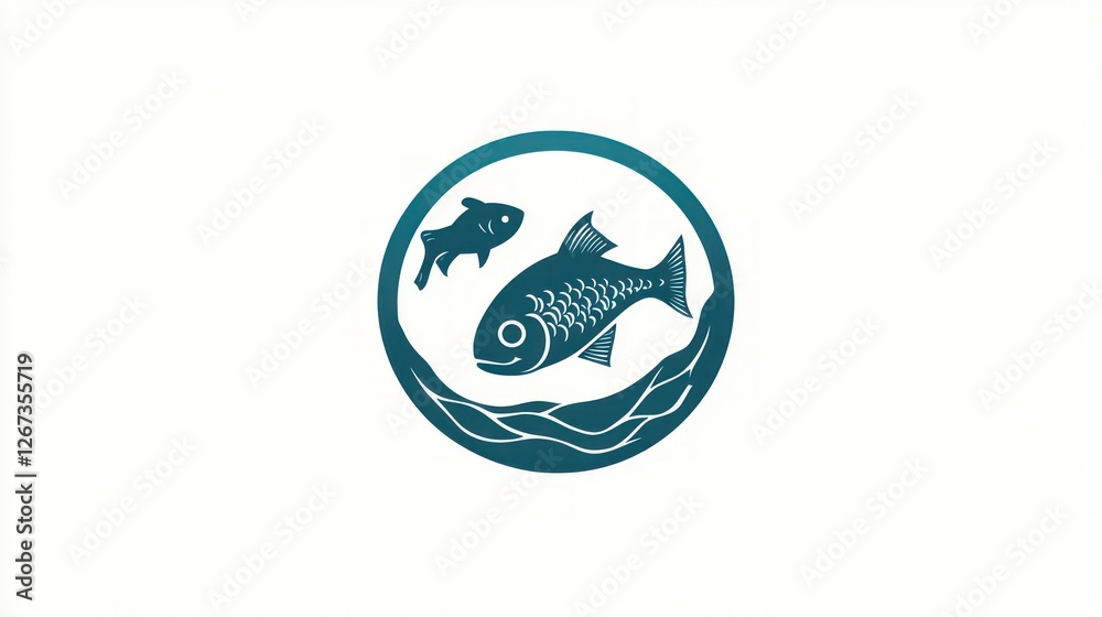 Fish swim in circle with waves background, for aquatic life or seafood brand identity Fish swim in circle with waves background, for aquatic life or seafood brand identity