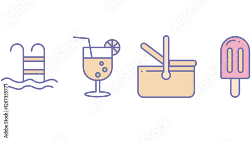 Travel and vacation elements for summer season vector art illustration