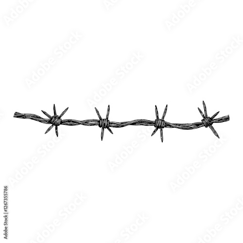 Spiky Fence Wire in Detailed Style Black and White Outline Line Art Drawing Illustration