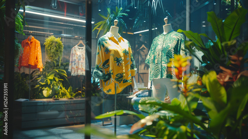 Stylish mannequins display eco-friendly garments at a fashion event, featuring live demonstrations of ethical and sustainable practices.
