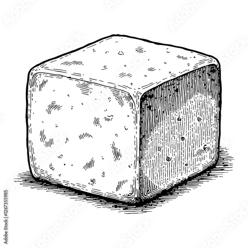 Sugar Cube in Detailed Black and White Vintage Style Outline Line Art Drawing Engraving