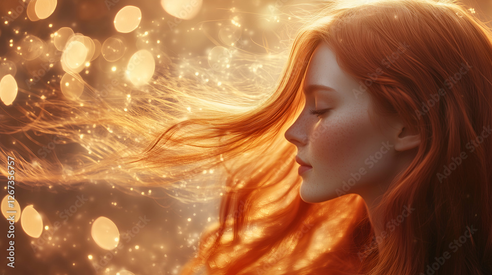 Beautiful red-haired model with flowing hair ideal for beauty and hair care banner ads Beautiful red-haired model with flowing hair ideal for beauty and hair care banner ads