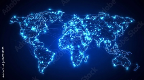 Fototapeta Naklejka Na Ścianę i Meble -  world map and globeal connection, Futuristic Digital Connections: Stylish CGI World Globe in Blue, Symbolizing Human Connectivity
