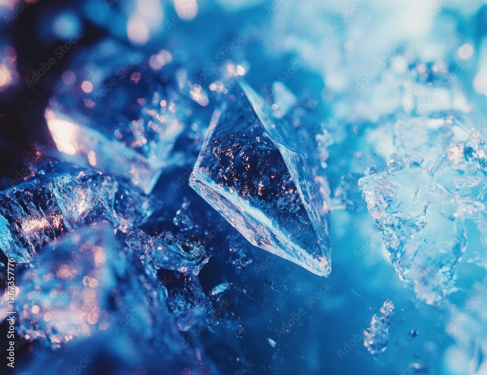Obraz premium Close-up of crushed ice crystals, vibrant blue tones. Possible use Background image for beverages, cool drinks, or winter themes