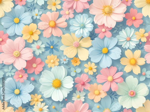 Seamless Floral Pattern Illustration Background with Elegant Botanical Design, Decorative Flower Motif, Vintage Style, Ornamental Textile Print, Nature-Inspired Wallpaper, Repeating Blossom Pattern