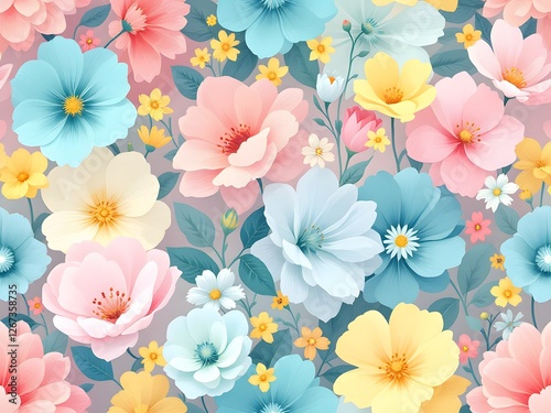 Seamless Floral Pattern Illustration Background with Elegant Botanical Design, Decorative Flower Motif, Vintage Style, Ornamental Textile Print, Nature-Inspired Wallpaper, Repeating Blossom Pattern
